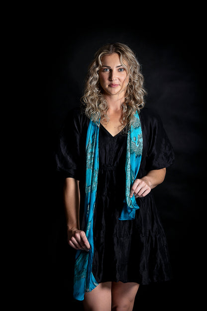 Silk Scarf Coral Veins Ocean Print 100% Silk Whitsundays