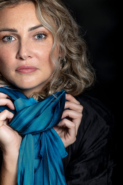 Silk Scarf Deep Blue Ocean Print 100% Silk Whitsundays 