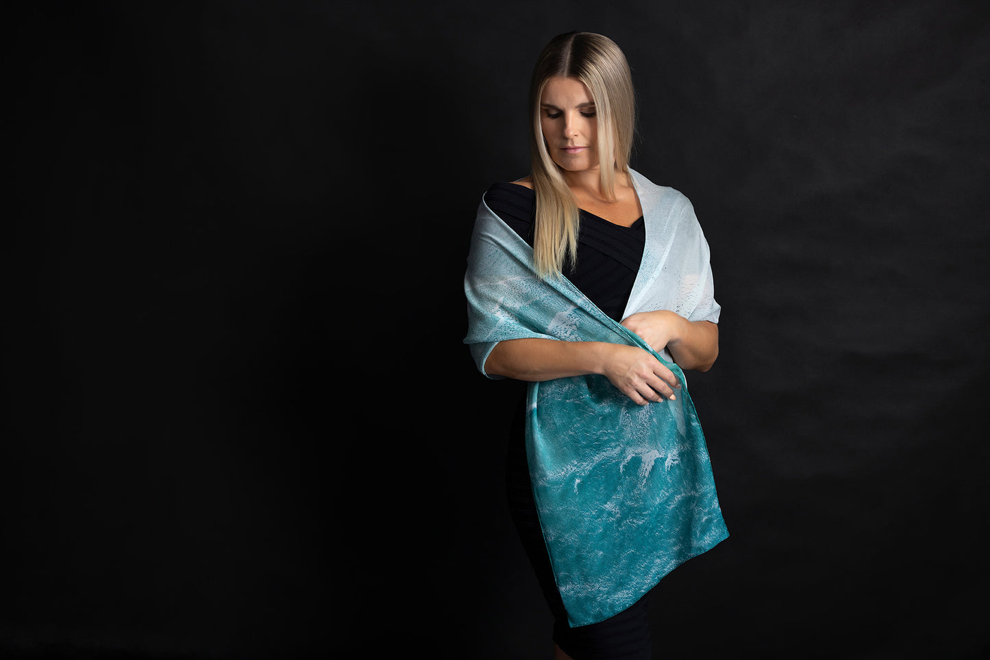 Silk Scarf White Waves  Ocean Print 100% Silk Whitsundays 