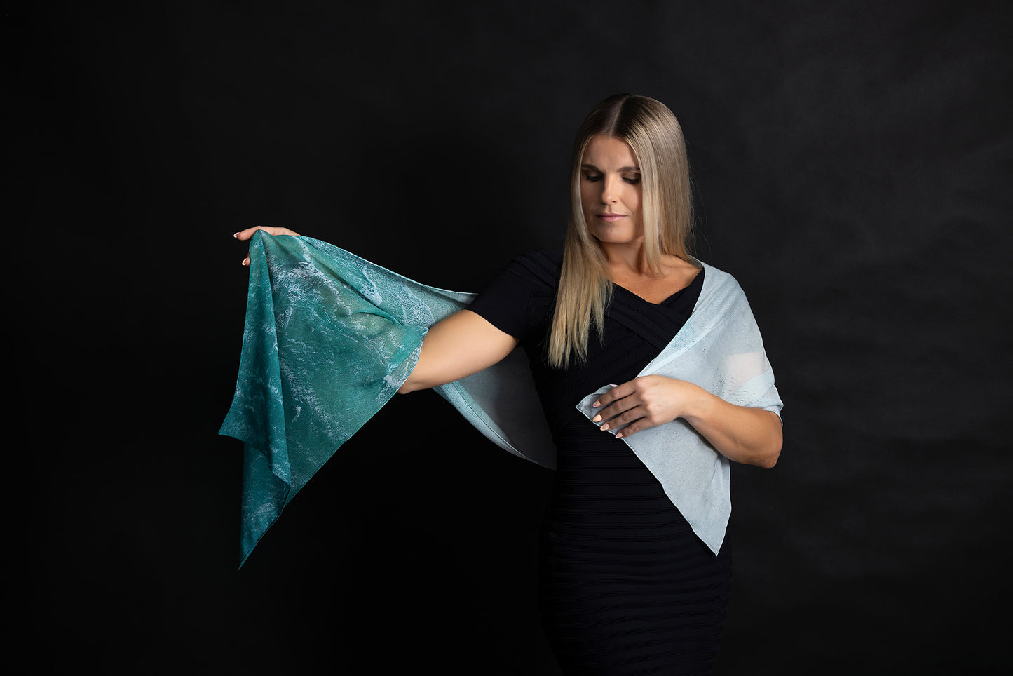 Silk Scarf White Waves  Ocean Print 100% Silk Whitsundays 