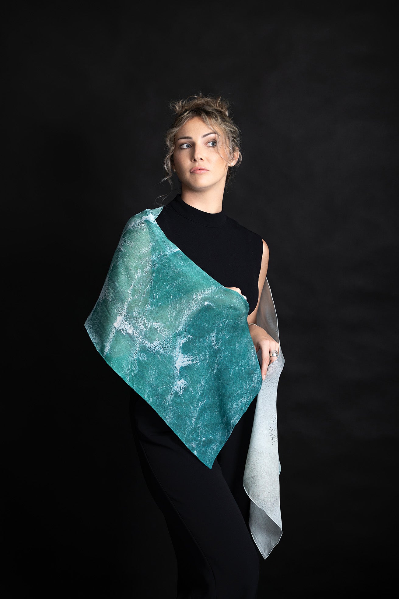 Silk Scarf White Waves  Ocean Print 100% Silk Whitsundays 