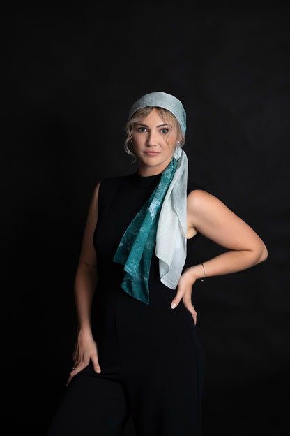 Silk Scarf White Waves  Ocean Print 100% Silk Whitsundays 
