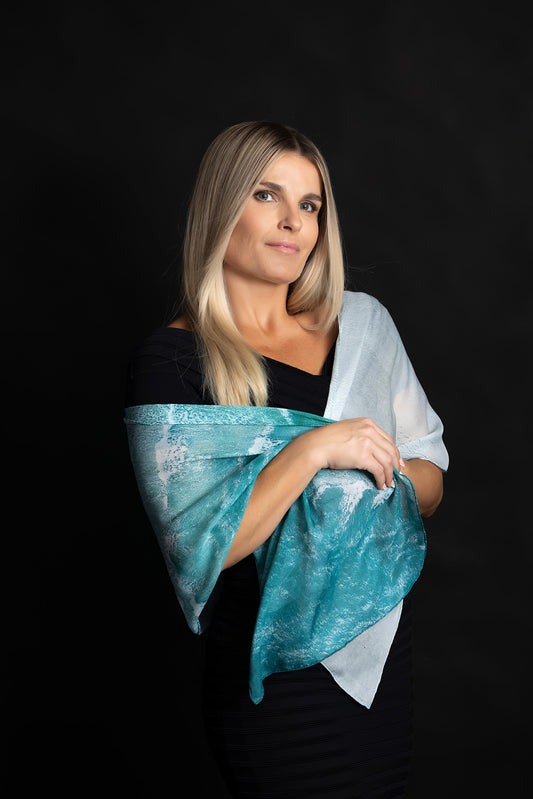 Silk Scarf White Waves  Ocean Print - 100% Silk Whitsundays 