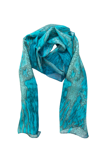 Silk Scarf Coral Veins Ocean Print 100% Silk Whitsundays